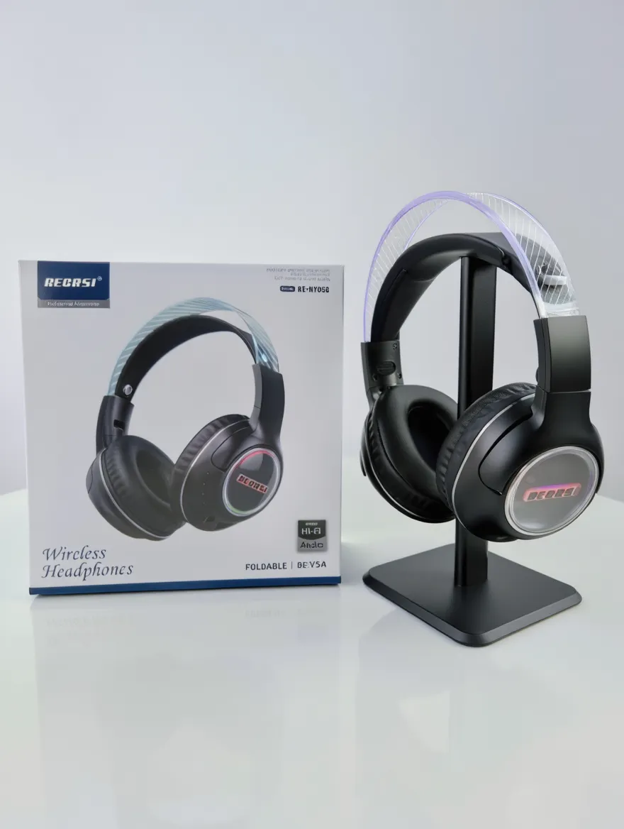 REGRSI RE-NY058 Wireless Headphones 1 REGRSI RE-NY058 Wireless Headphones (এলইডি লোগো লাইট ও প্রিমিয়াম ওভার-ইয়ার ওয়্যারলেস হেডফোন)