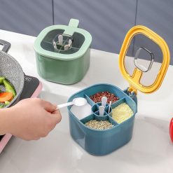 PP 4 Grid Seasoning Spice Container Nordic Style Kitchen Seasoning Storage Box With Lid and Spoon Set