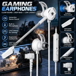 RX3 Pro Gaming Headphones, Wired Type-C, Over-Ear, Grey, 16 Ohm Impedance, Dual HD Noise-Cancelling Mic, 20Hz Frequency Response, 10MW Sensitivity, Curved Jack