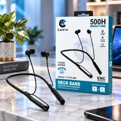 Home 13 CAVIX-006 Wireless Neckband Earphone – Bluetooth Headset with 500H Music Time, Magic Voice Changer, Vibration Alert, Auto PausePlay Magnetic Design & HD Sound